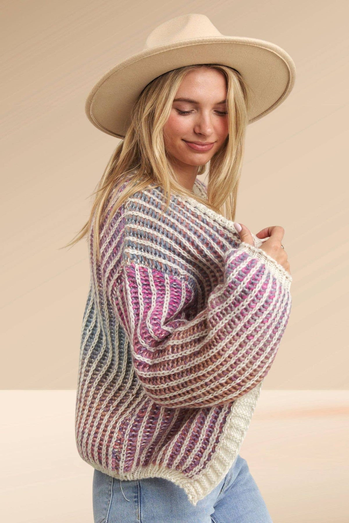 Madelyn - LESW3599- MULTI COLOR OMBRE SWEATER CARDIGAN