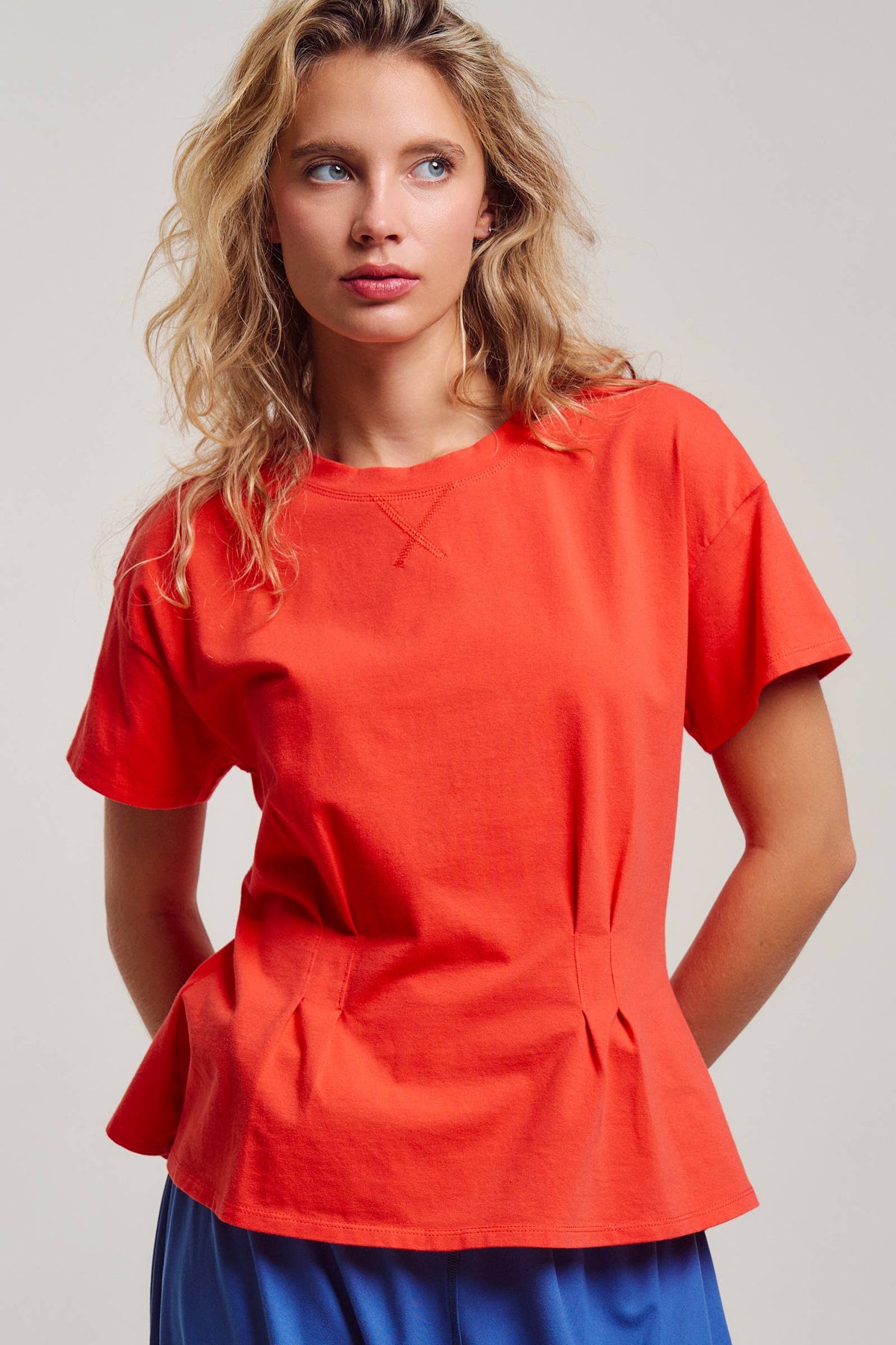 Urban Daizy - Pleated Waist Cotton Spandex Everyday Tee