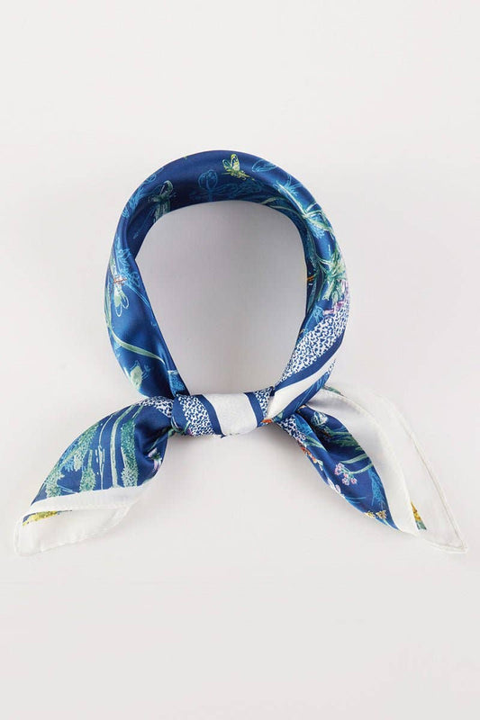 Wholesale Accessory Market - Wildflower Whimsy Navy Square Satin Scarf