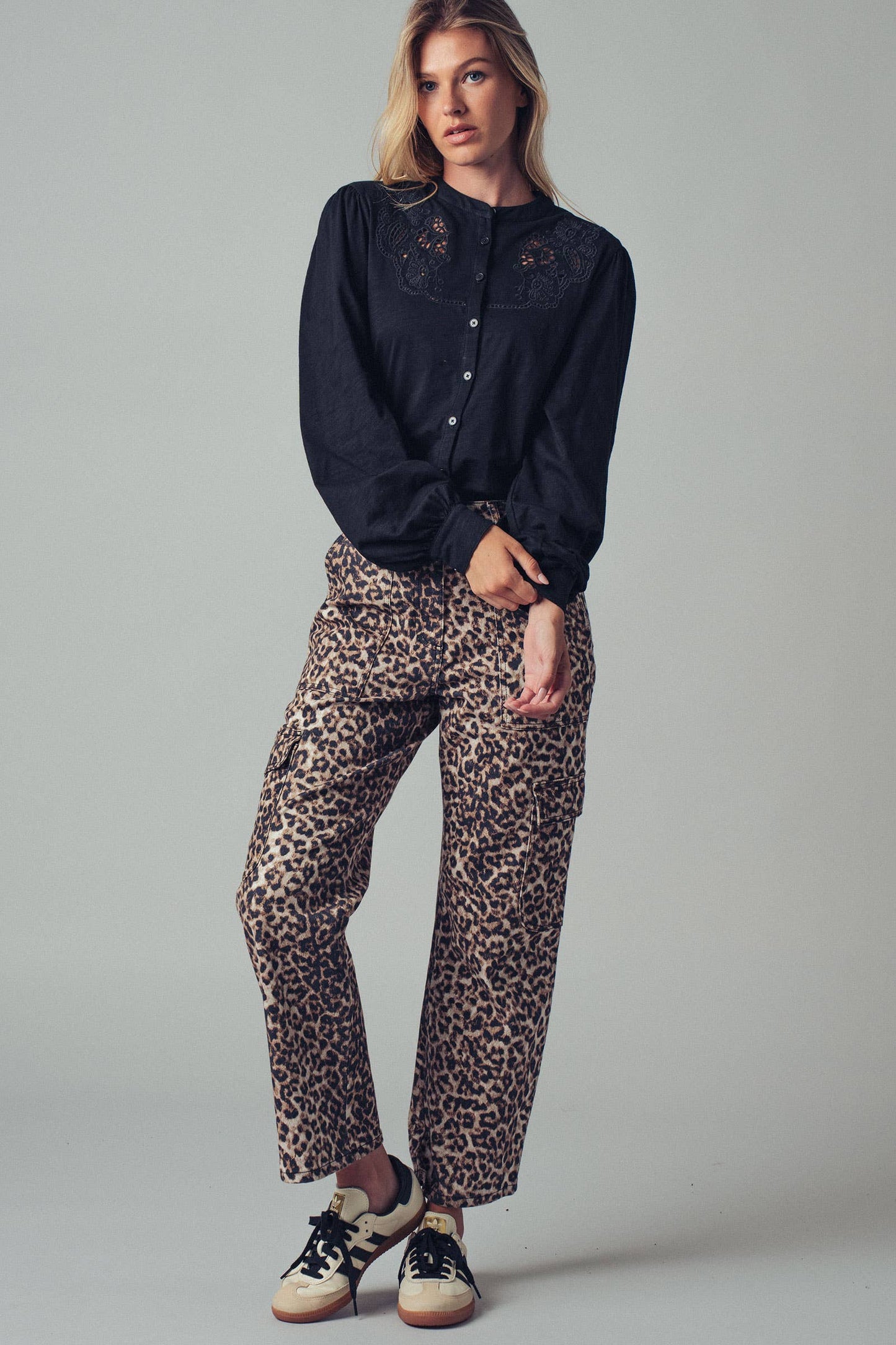 Leopard Print Cropped Cargo Pants