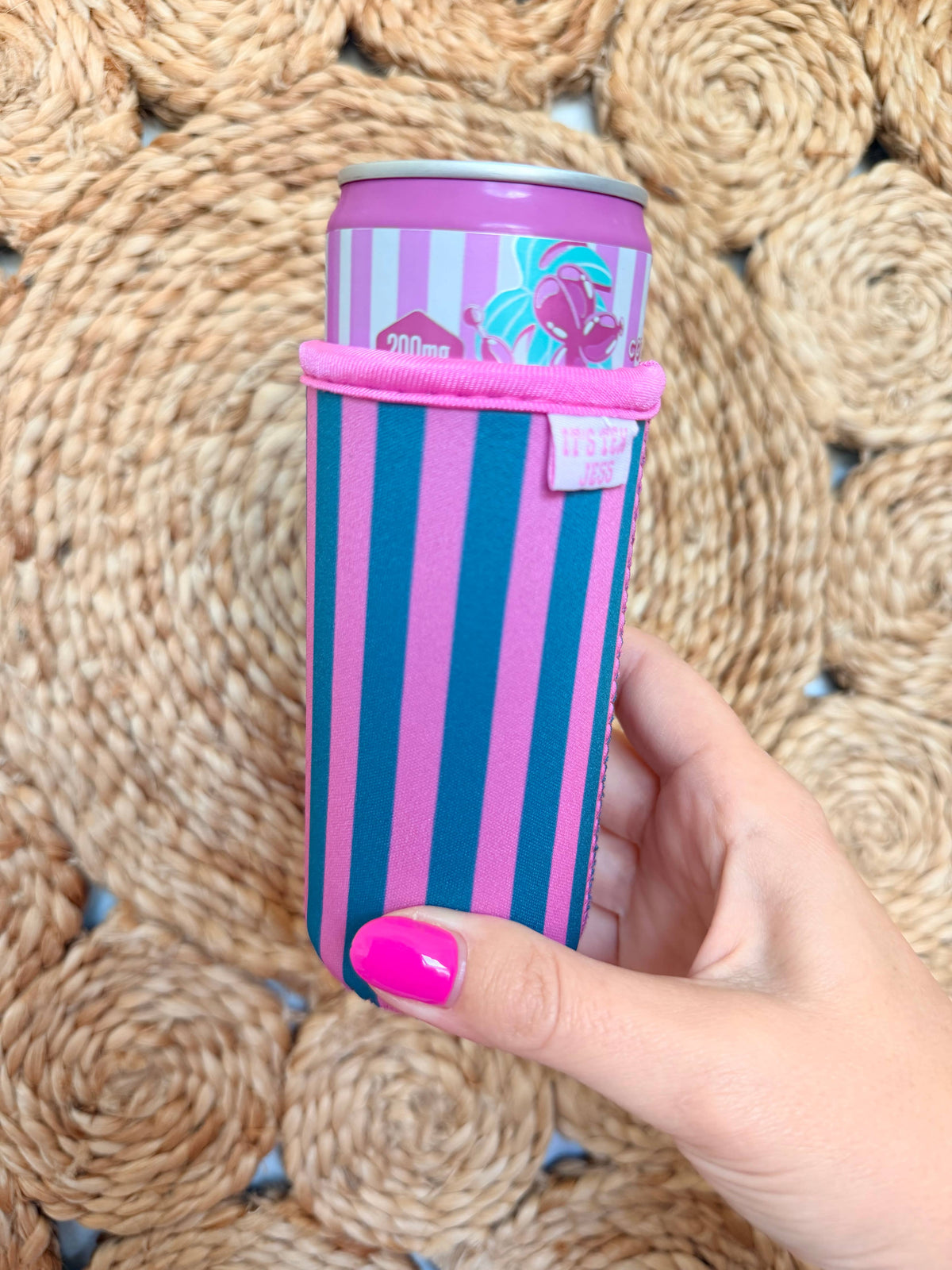 It's Tex Jess - Slim Can Sleeve-Pink and Turquoise Stripe
