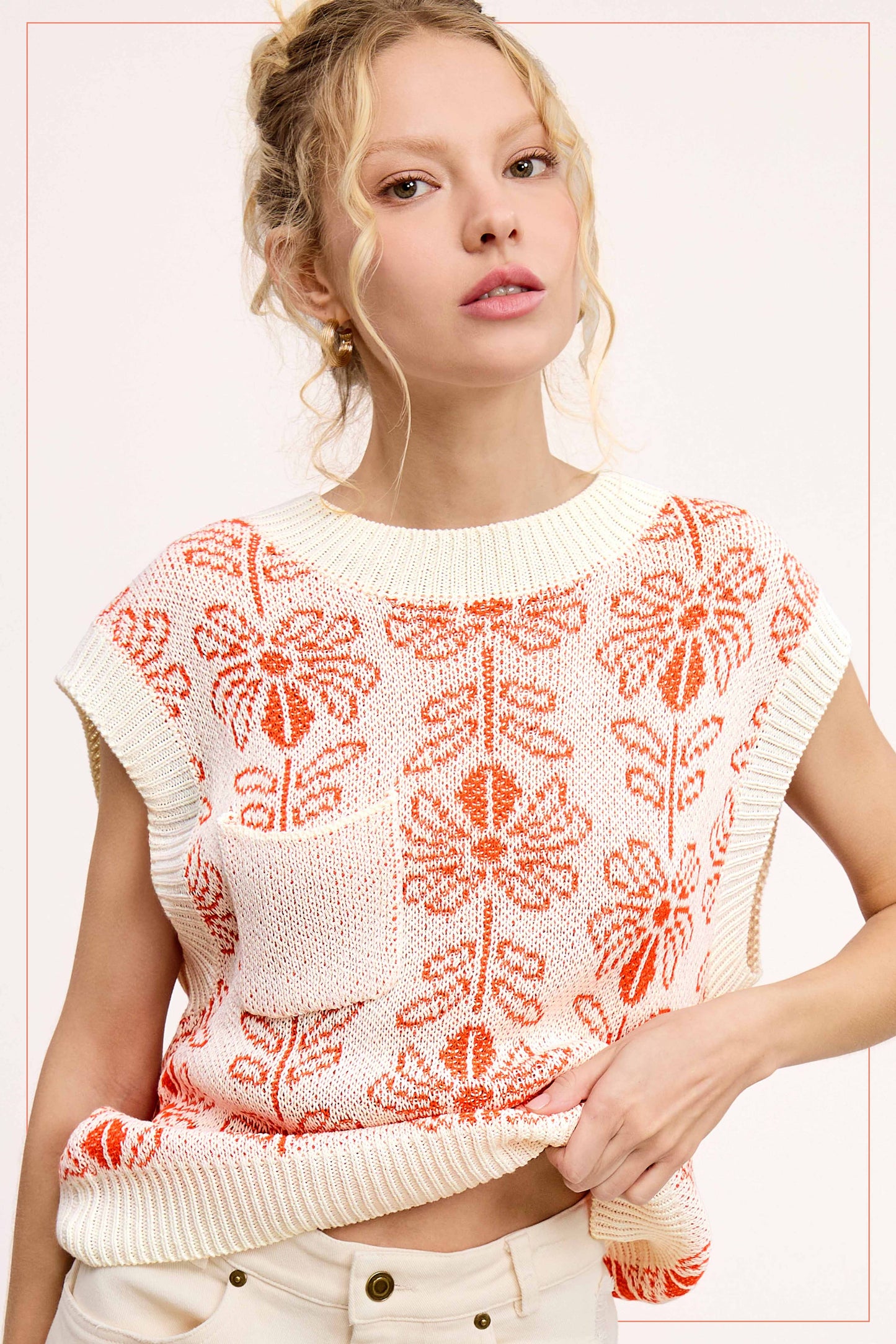 MCS3587-Floral Pattern Sleeveless Sweater Vest Top