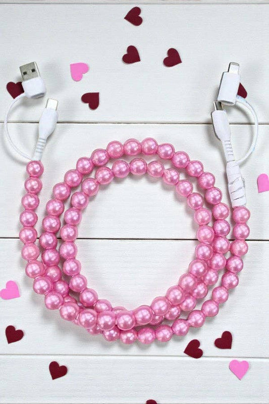 Updated Pink Pearl Cord Phone Charger