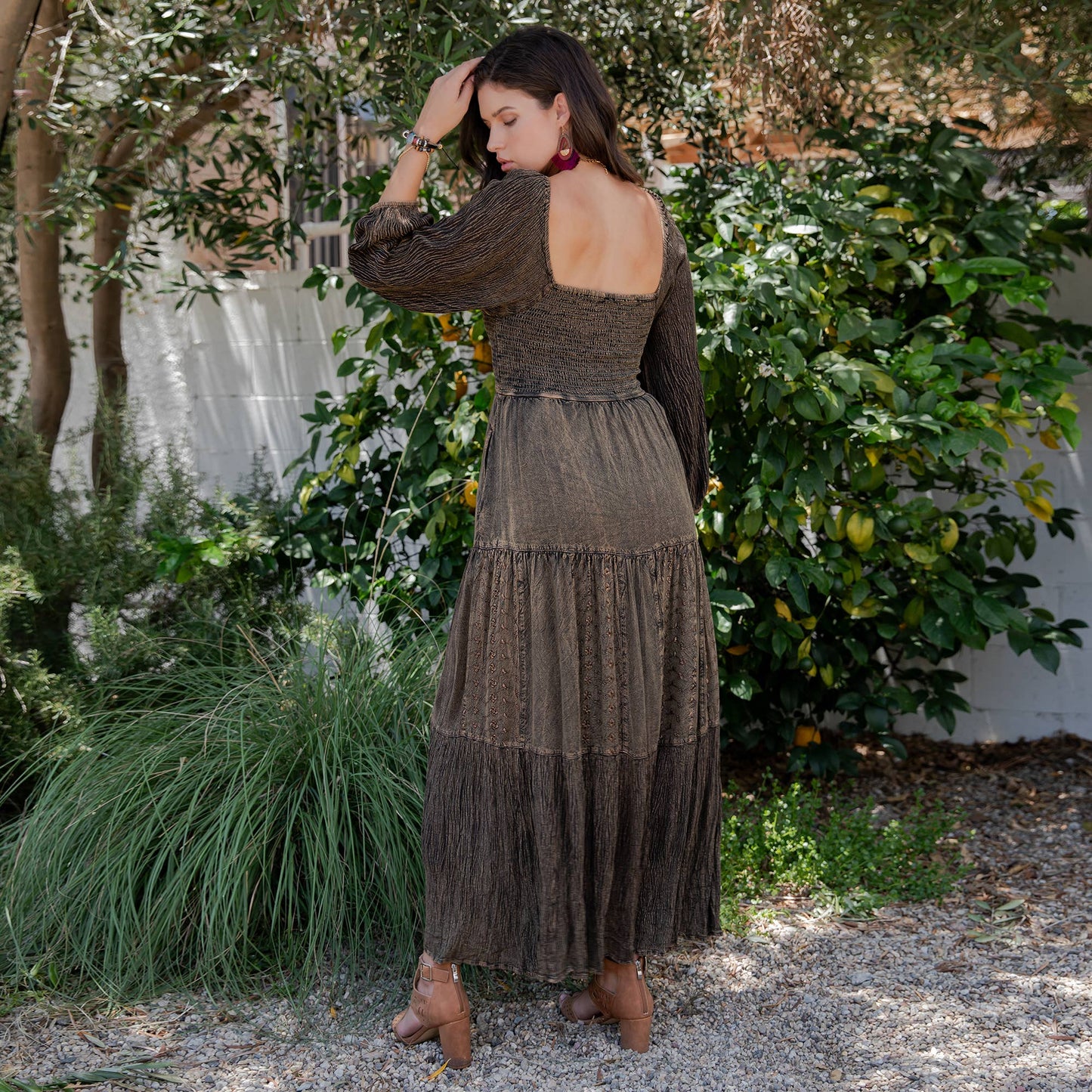 Embroidered Empire Mid-Length Dress (New Color)