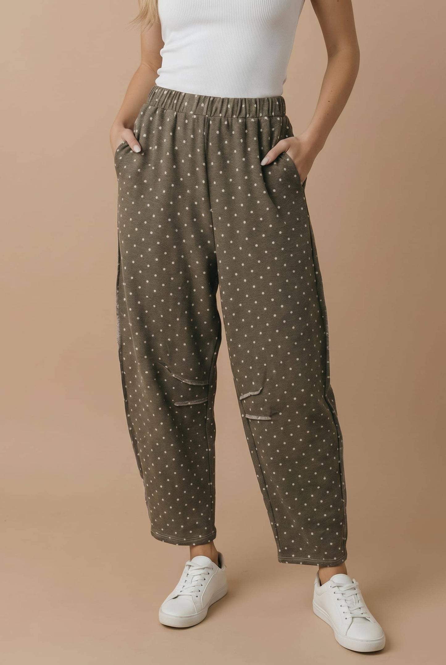 Haptics - Elastic Waist Polka Dot Barrel Pants