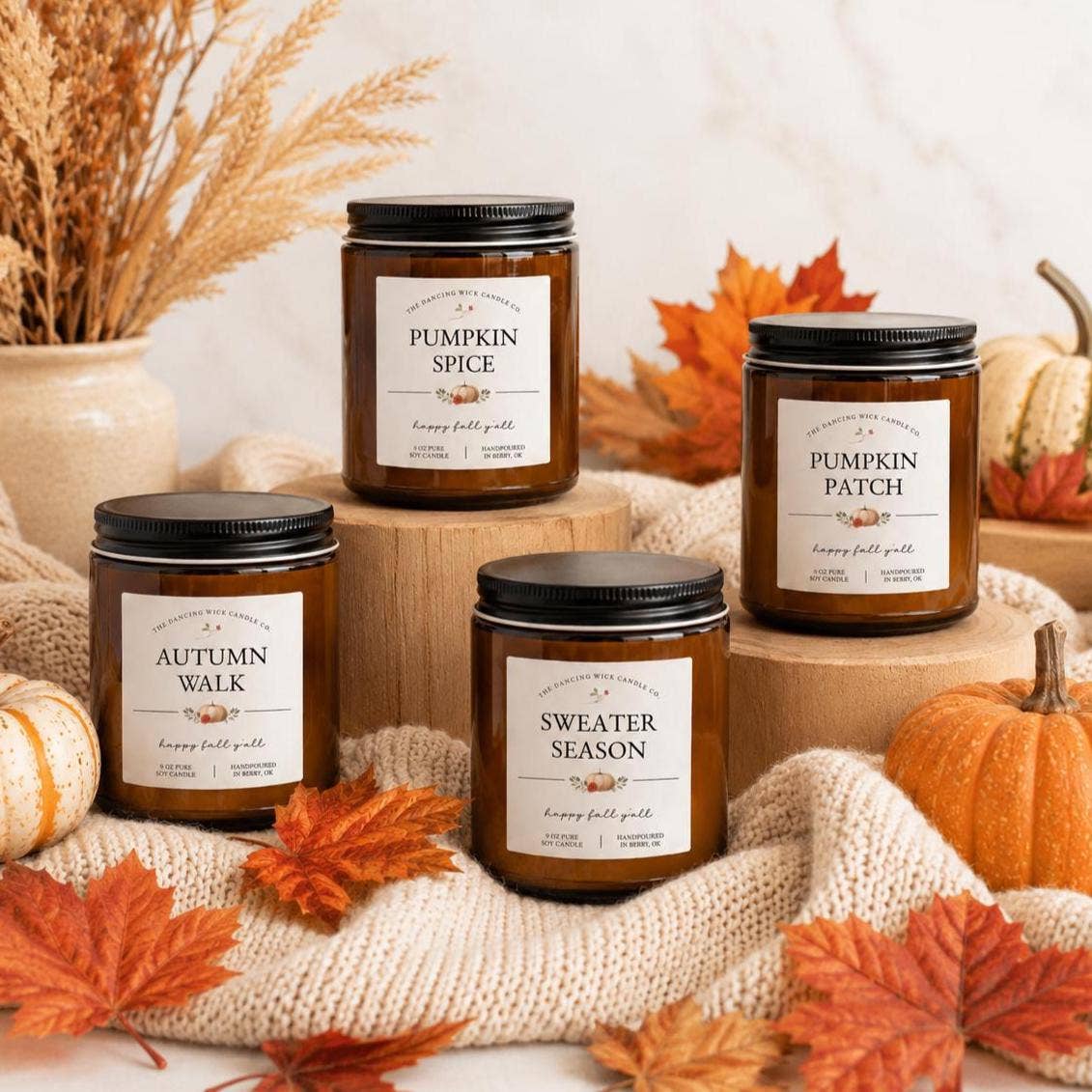 THE DANCING WICK CANDLES - Sweater Season Fall Soy Candle - 4 & 9 oz Amber Jar