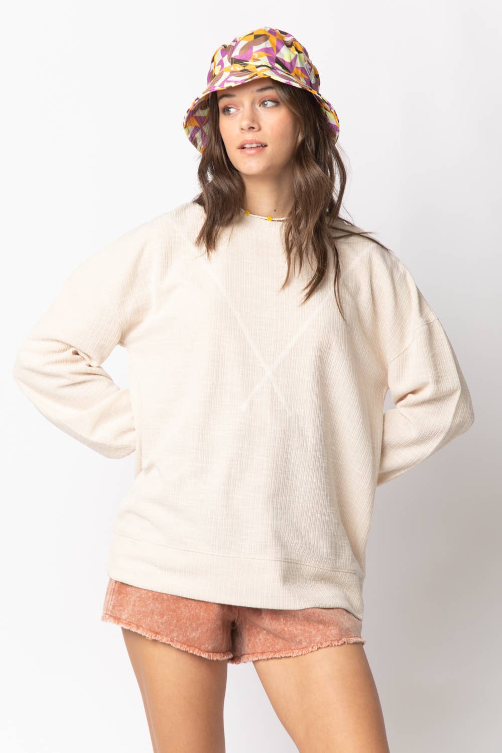 VERY J - NT10897-Ribbed Knit V Stitch Top