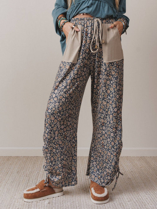 Three Bird Nest - Pushing Daisies Drawstring Pants - Charcoal