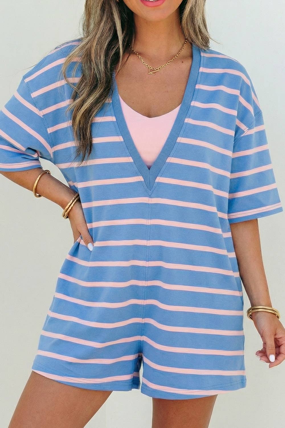 Stripe VNeck Loose Fit Romper