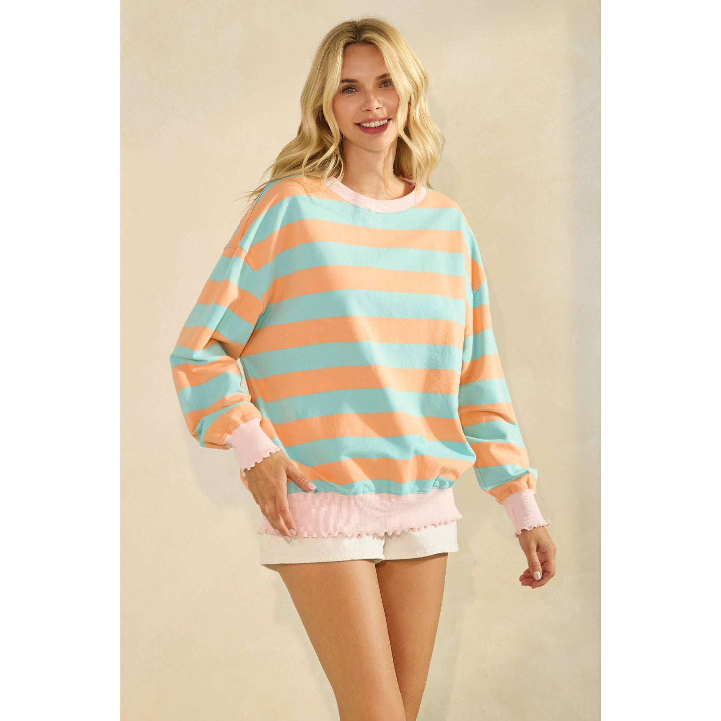 Striped Knit Long Sleeve Top
