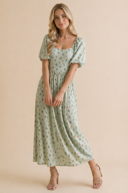 Haptics - Square Neck Floral Babydoll Rib Knit Dress