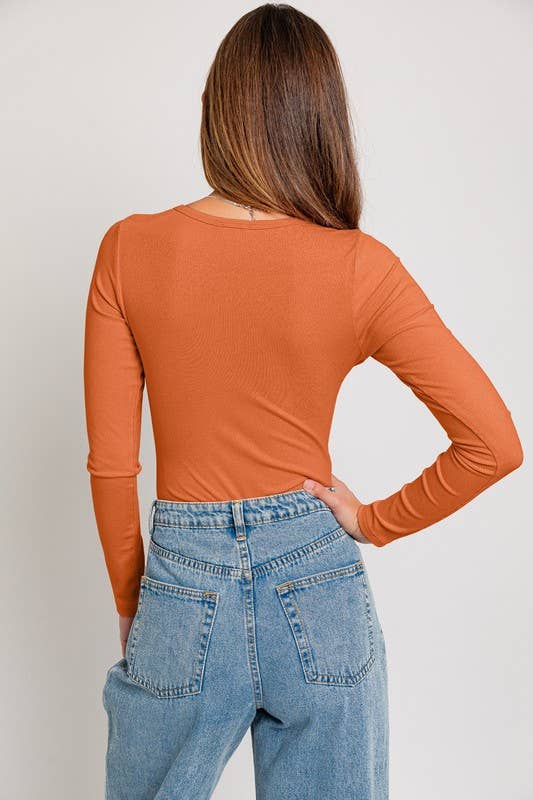 LONG SLEEVE ROUND NECK RIBBED BODYSUIT