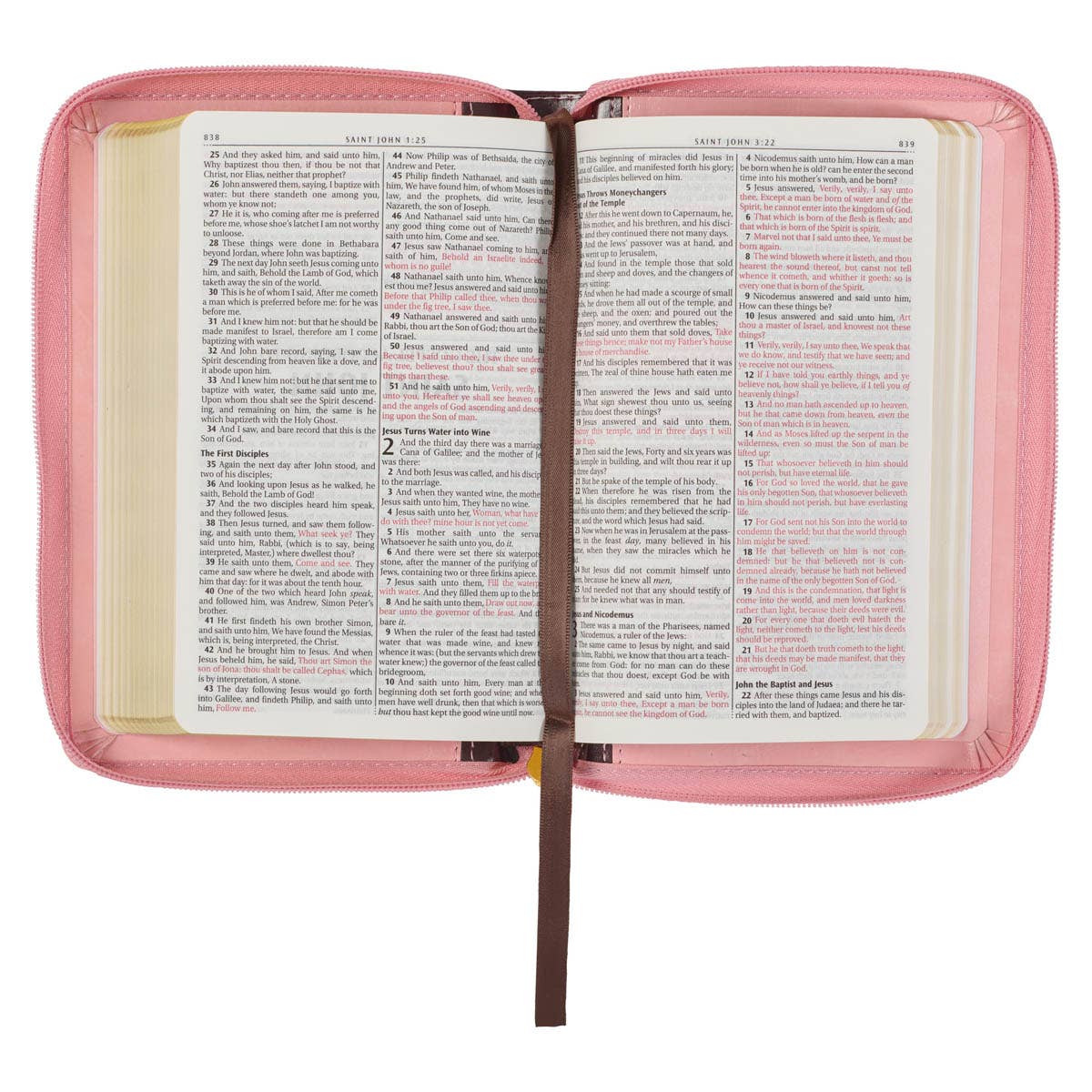 KJV Bible Compact Faux Leather, Pink/Burgundy w/zipper