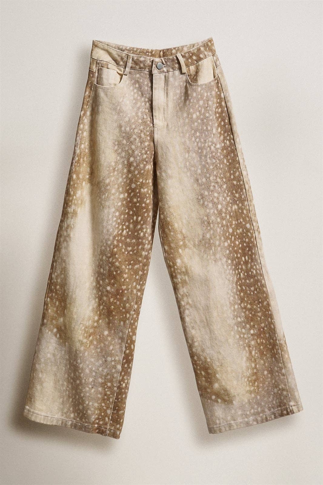 Urban Daizy - Deer Spot Print Wide Leg Cotton Twill Pants