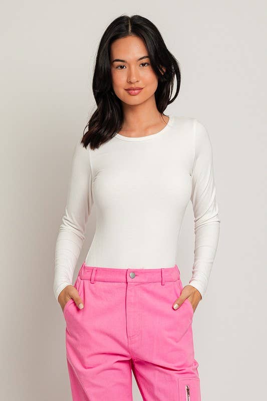 LONG SLEEVE ROUND NECK RIBBED BODYSUIT