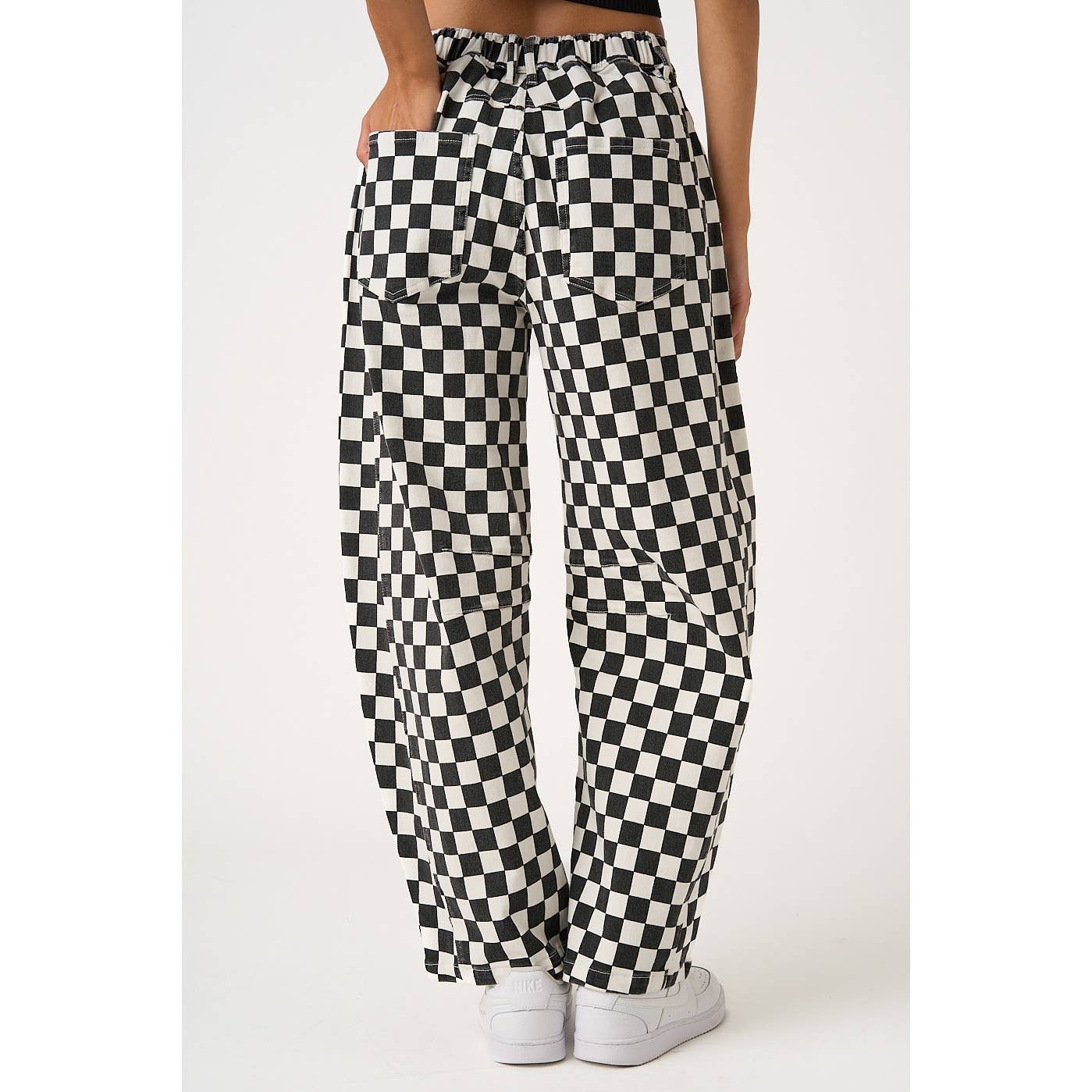 mittoshop - GAME DAY CHECKERED ELASTIC WAIST BARREL PANTS