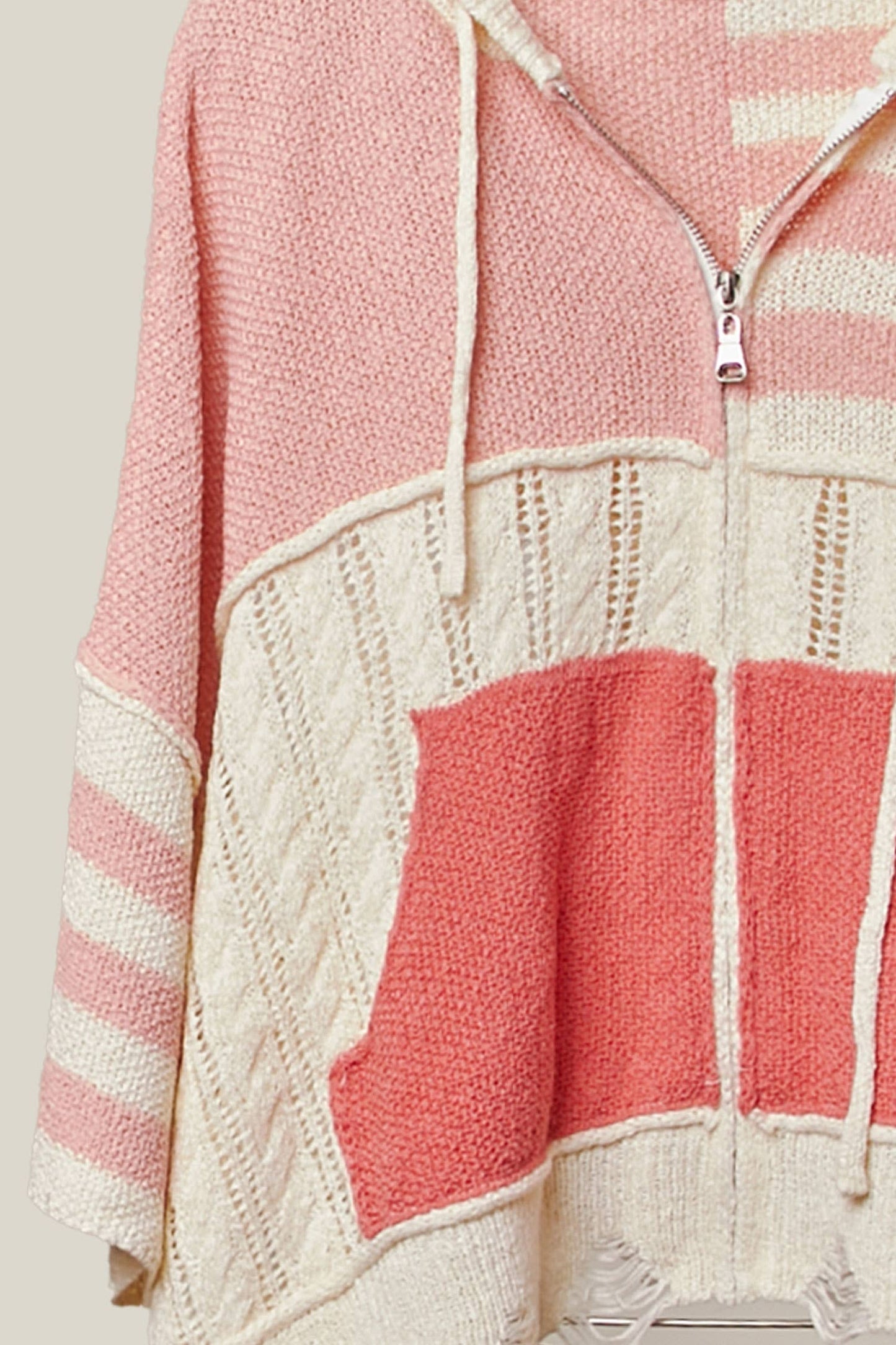 Stripe Distressed Knit Hoodie