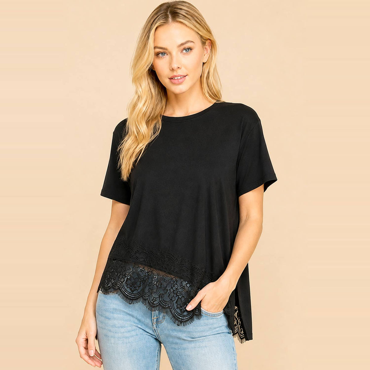 Les Amis - Asymmetrical Lace Trim Top B