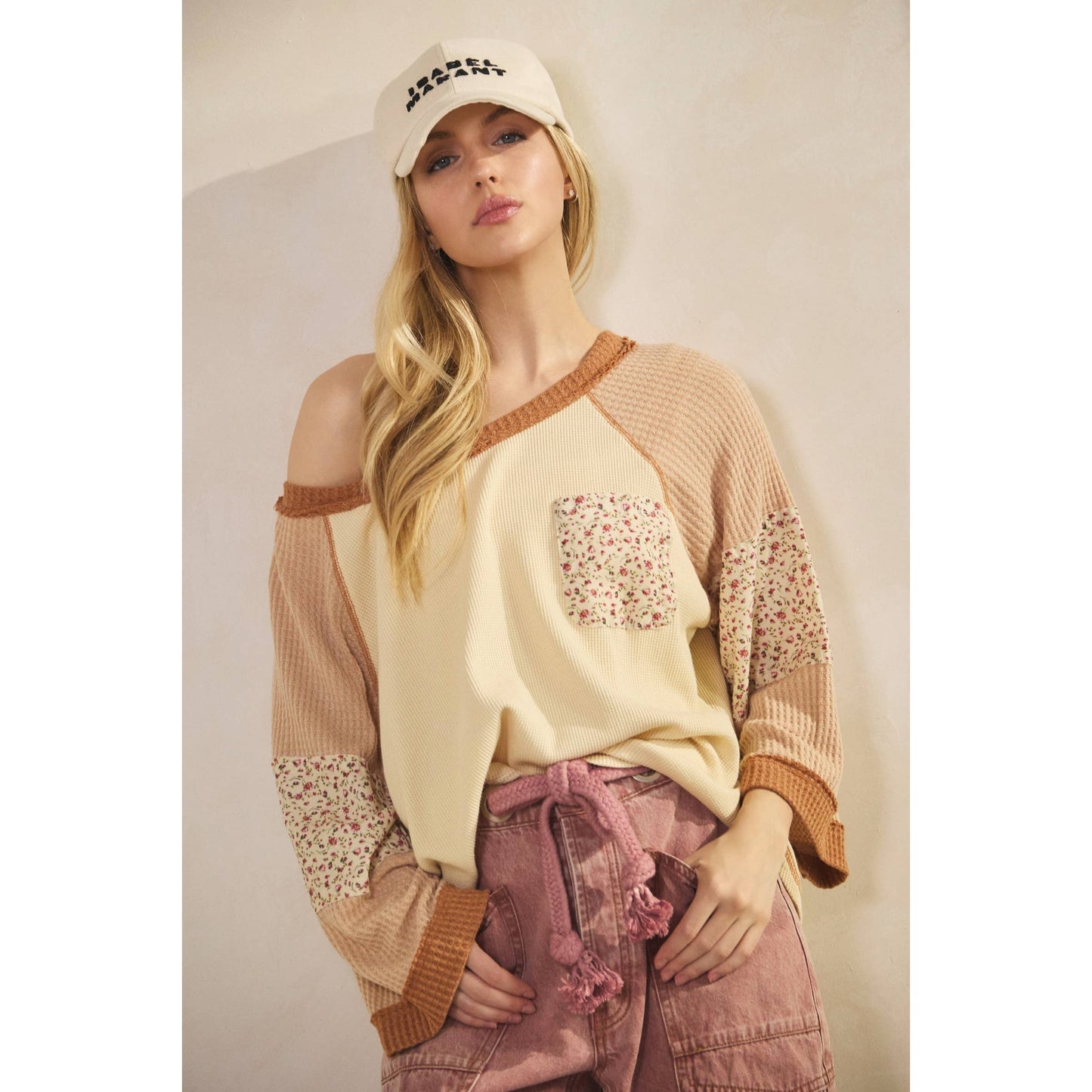 BLOSSOM PATCHWORK WAFFLE TOP (ST7886)