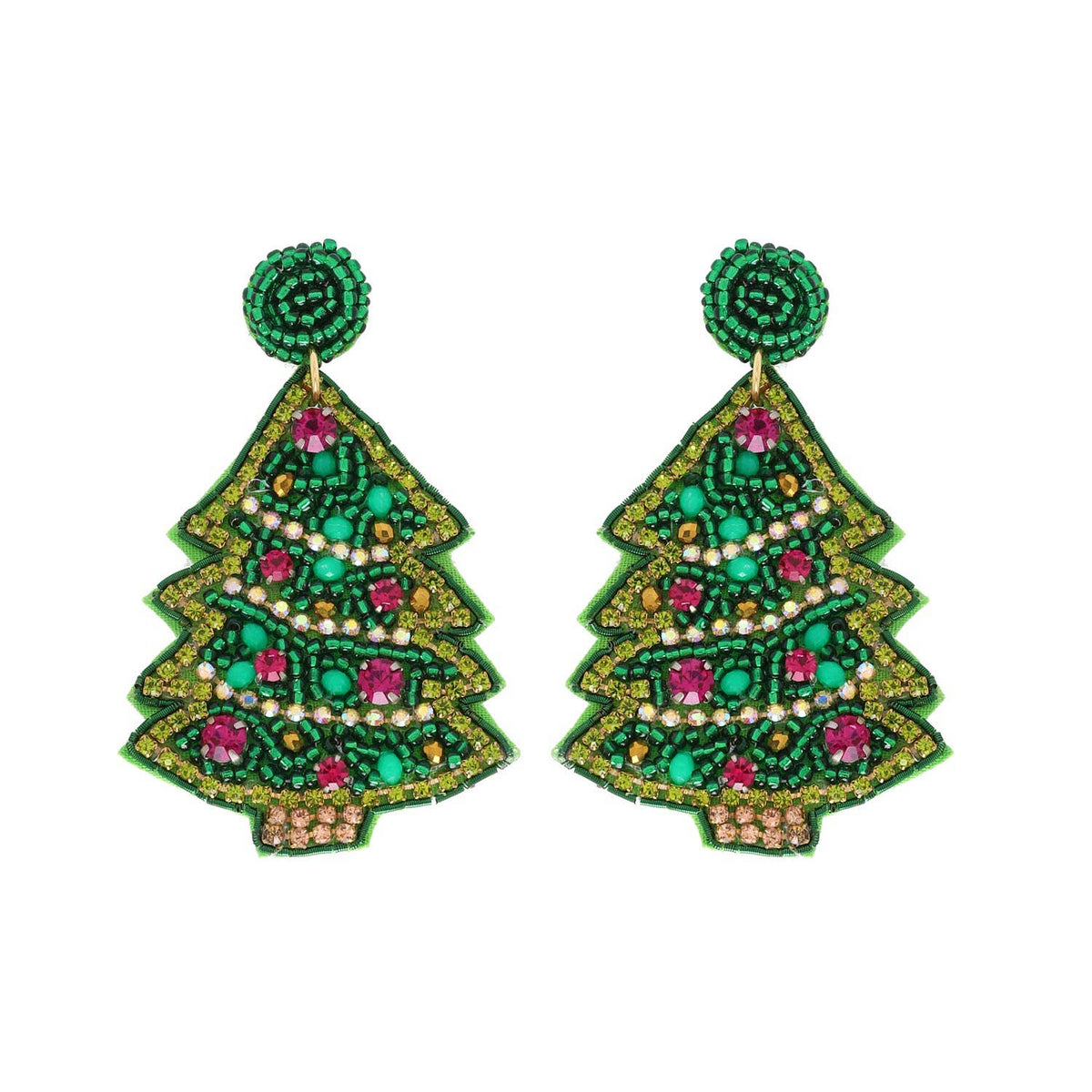 SP Sophia Collection - Embroidered & Jeweled Beaded Christmas Tree Dangle Earrings