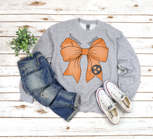 Preppy Tennessee Tristar Bow Graphic Crewneck Sweatshirt