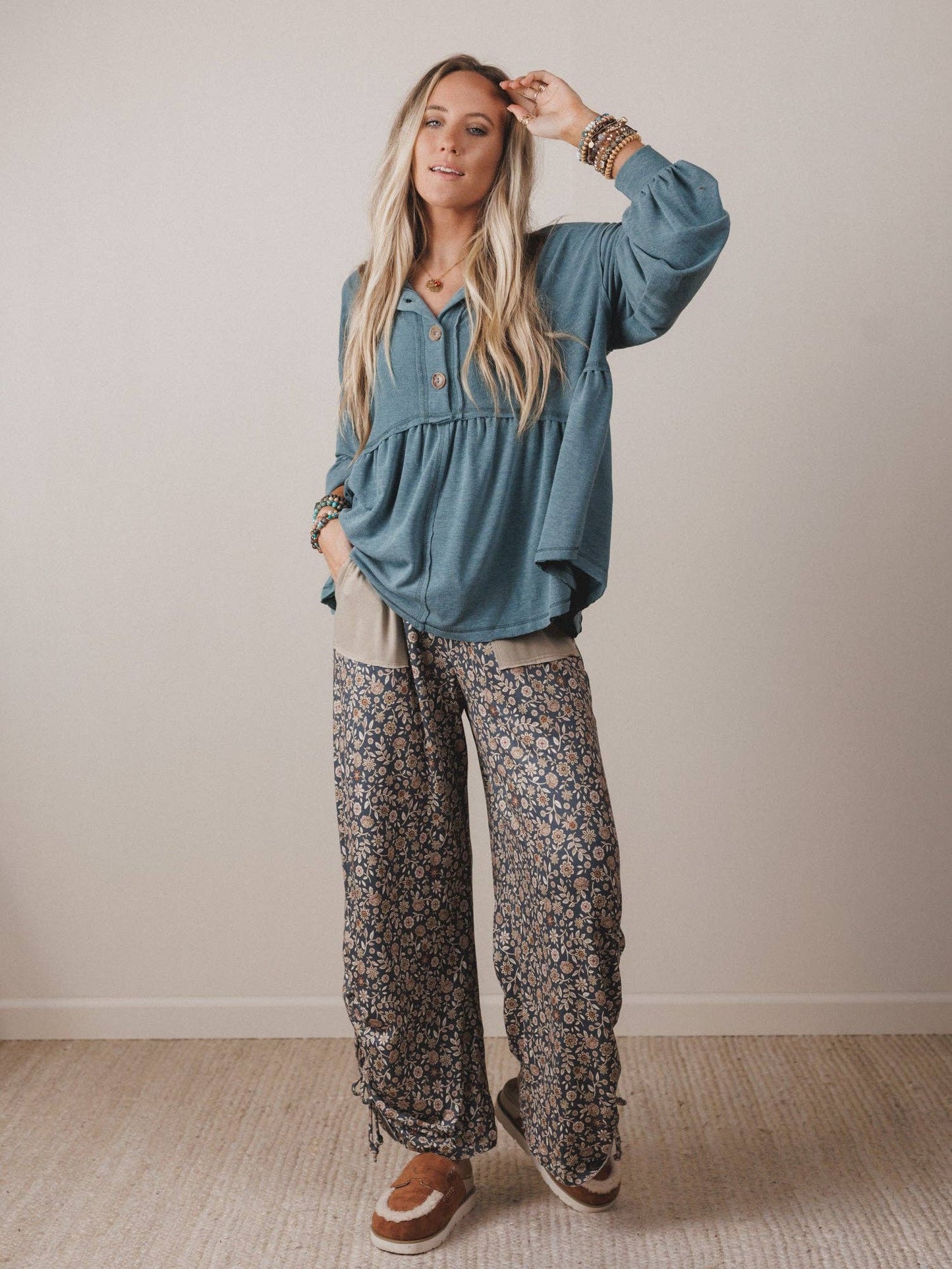 Three Bird Nest - Pushing Daisies Drawstring Pants - Charcoal