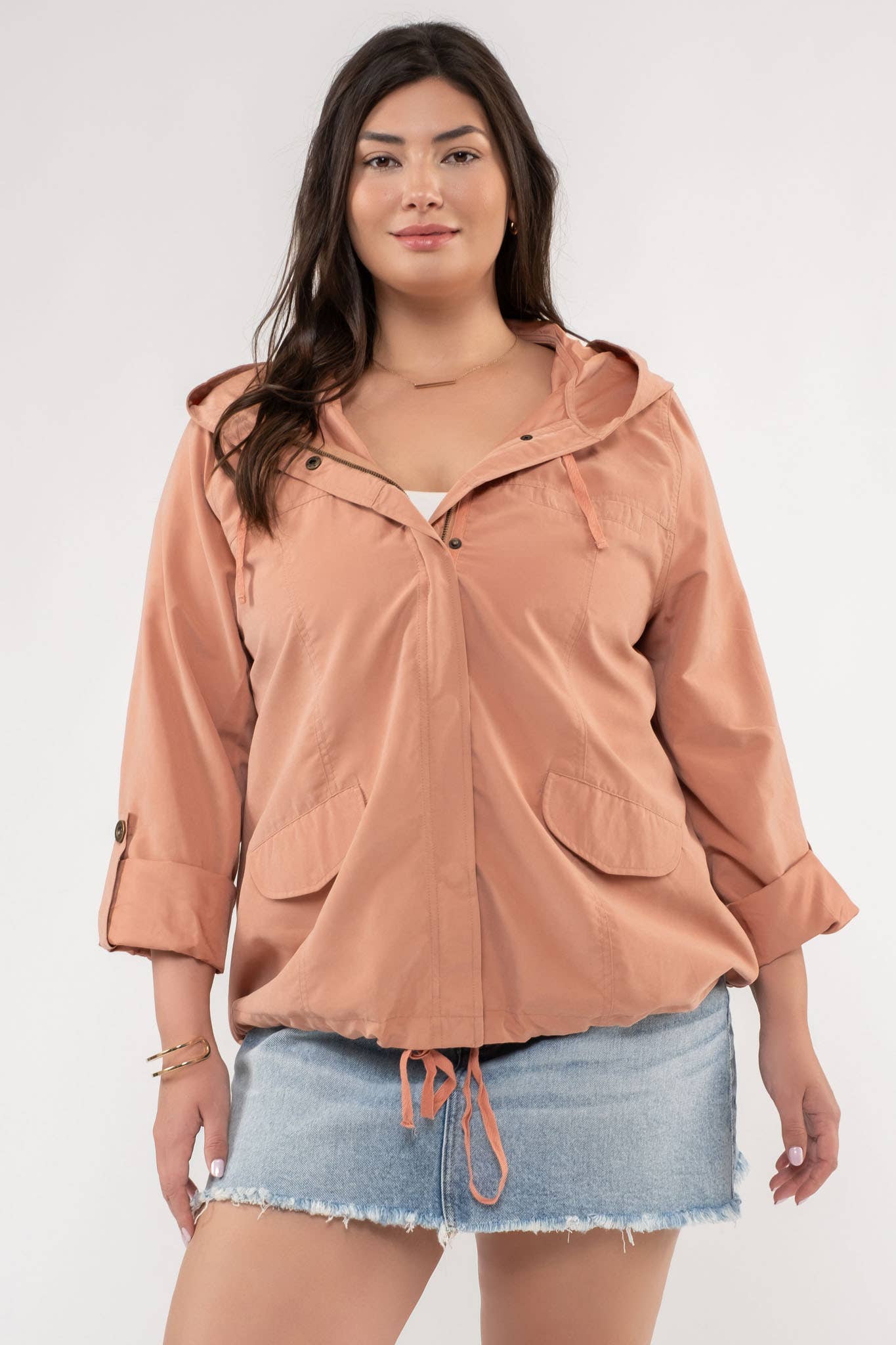 PLUS SNAP BUTTON ZIP UP HOODED JACKET