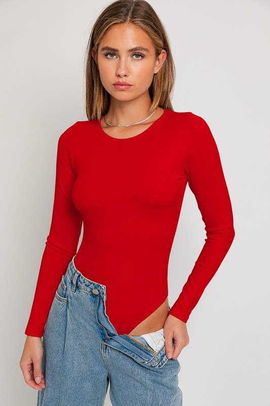 LONG SLEEVE ROUND NECK RIBBED BODYSUIT
