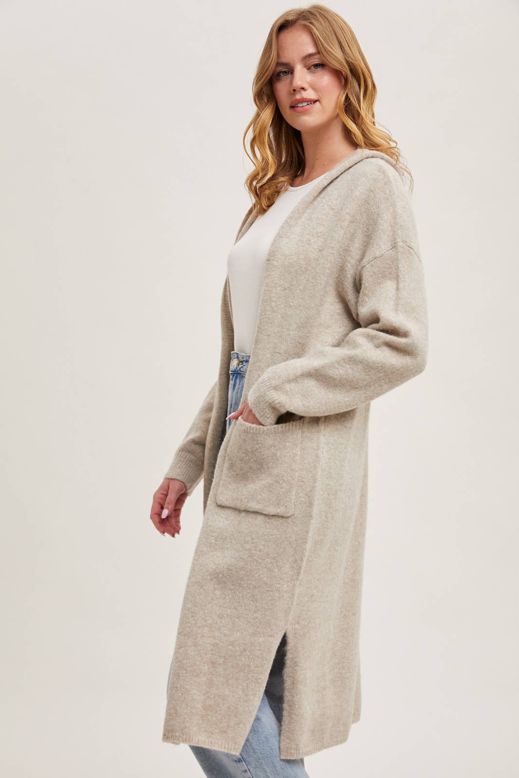 LONGLINE HOODIE OPEN FRONT CARDIGAN