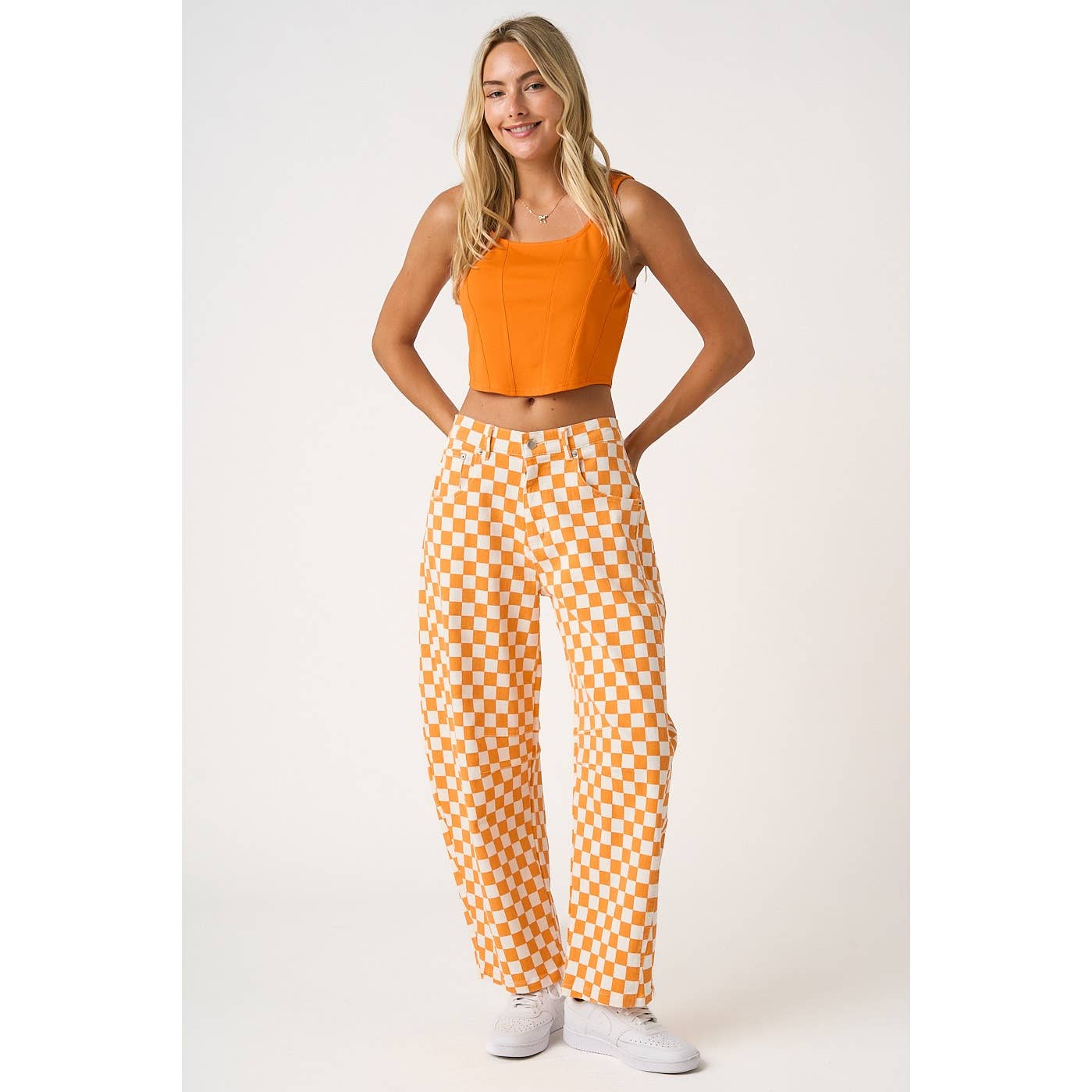 mittoshop - GAME DAY CHECKERED ELASTIC WAIST BARREL PANTS