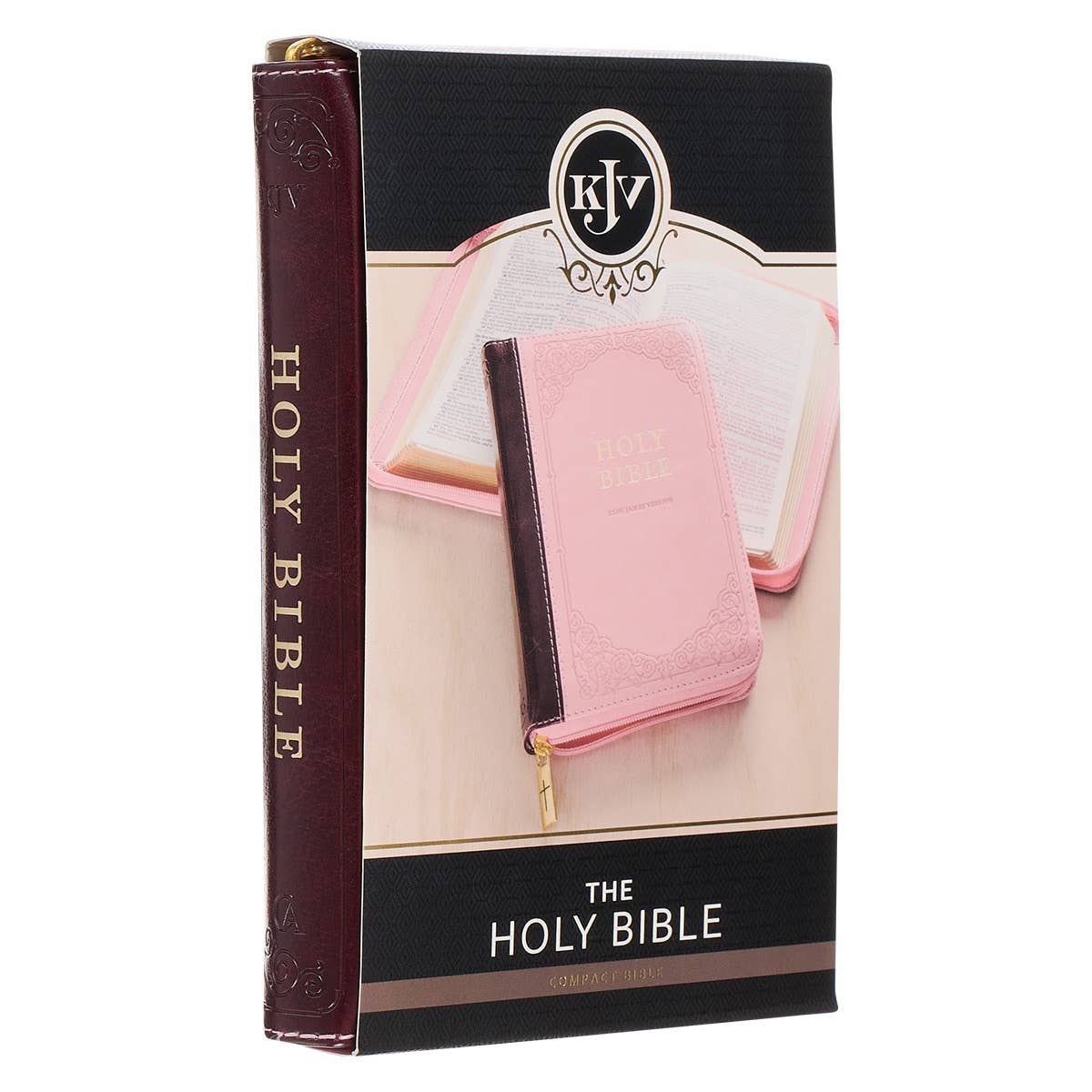 KJV Bible Compact Faux Leather, Pink/Burgundy w/zipper