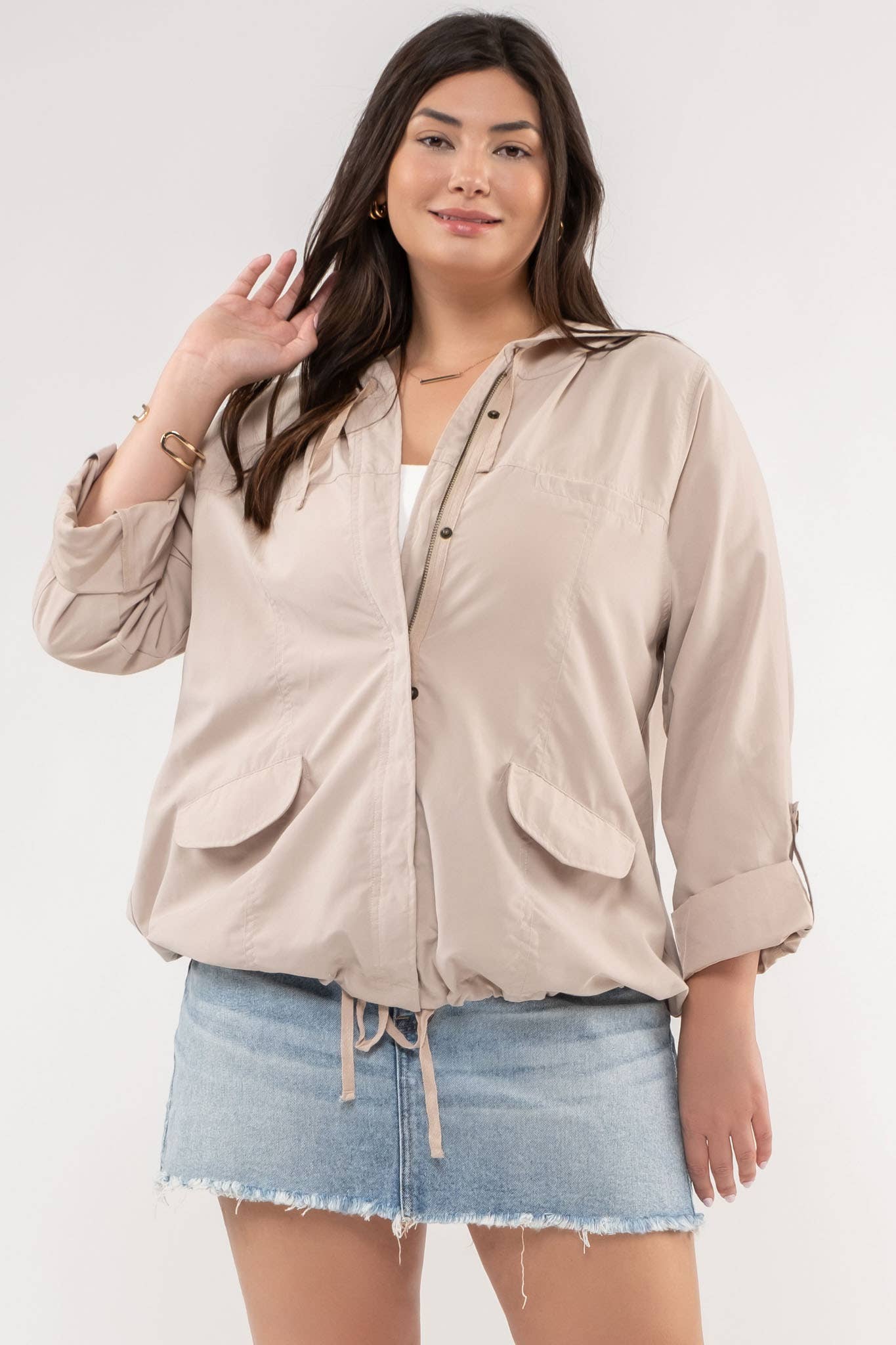 PLUS SNAP BUTTON ZIP UP HOODED JACKET