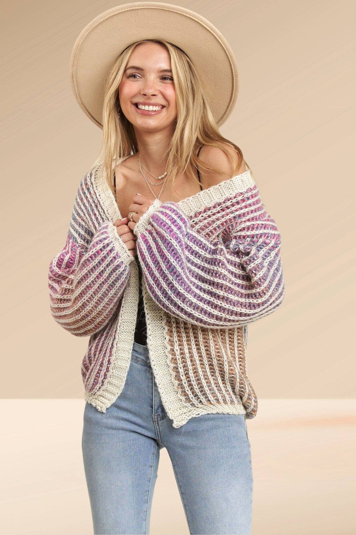 Madelyn - LESW3599- MULTI COLOR OMBRE SWEATER CARDIGAN