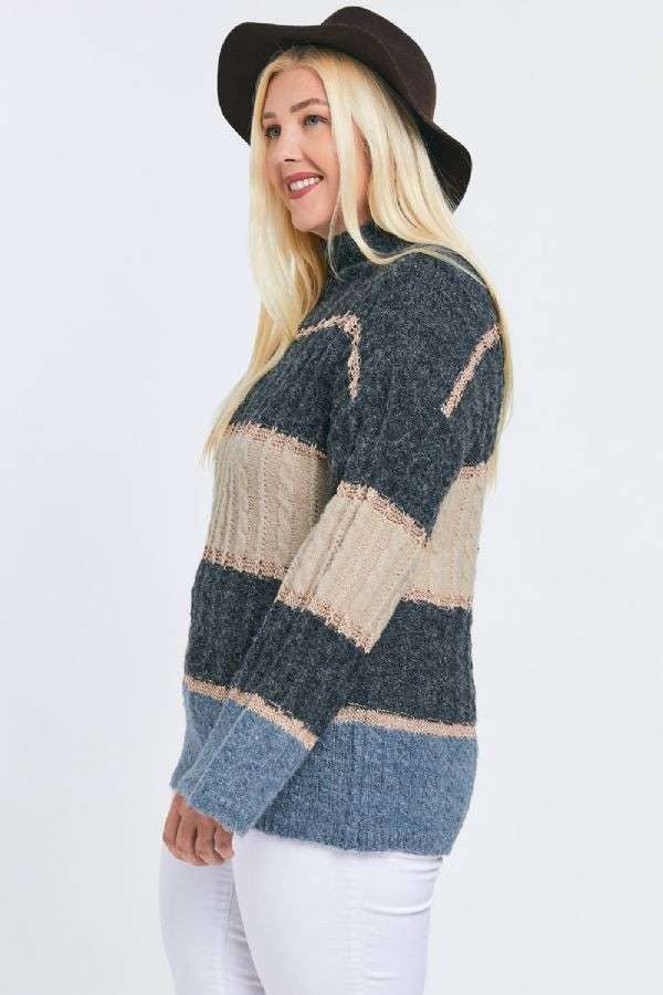 PLUS COLOR BLOCK MOCK NECK LONG SLEEVE SWEATER