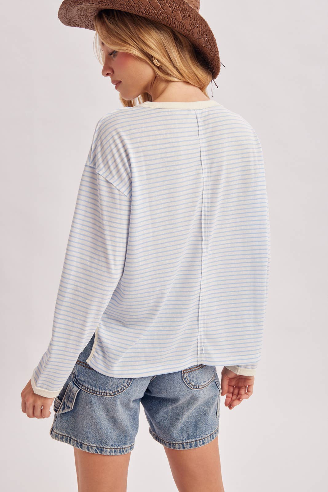 OVERSIZED BOXY STRIPED KNIT LONG SLEEVE TOP