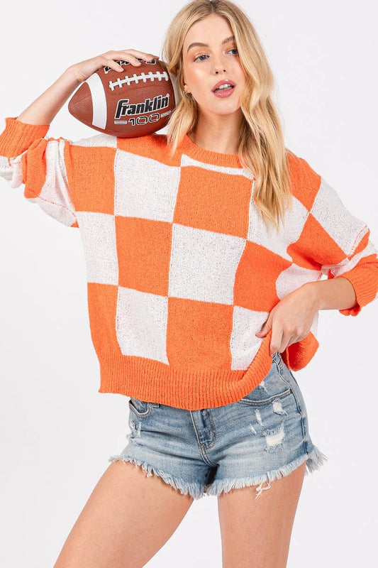 GAME DAY CHECKER SWEATER TOP