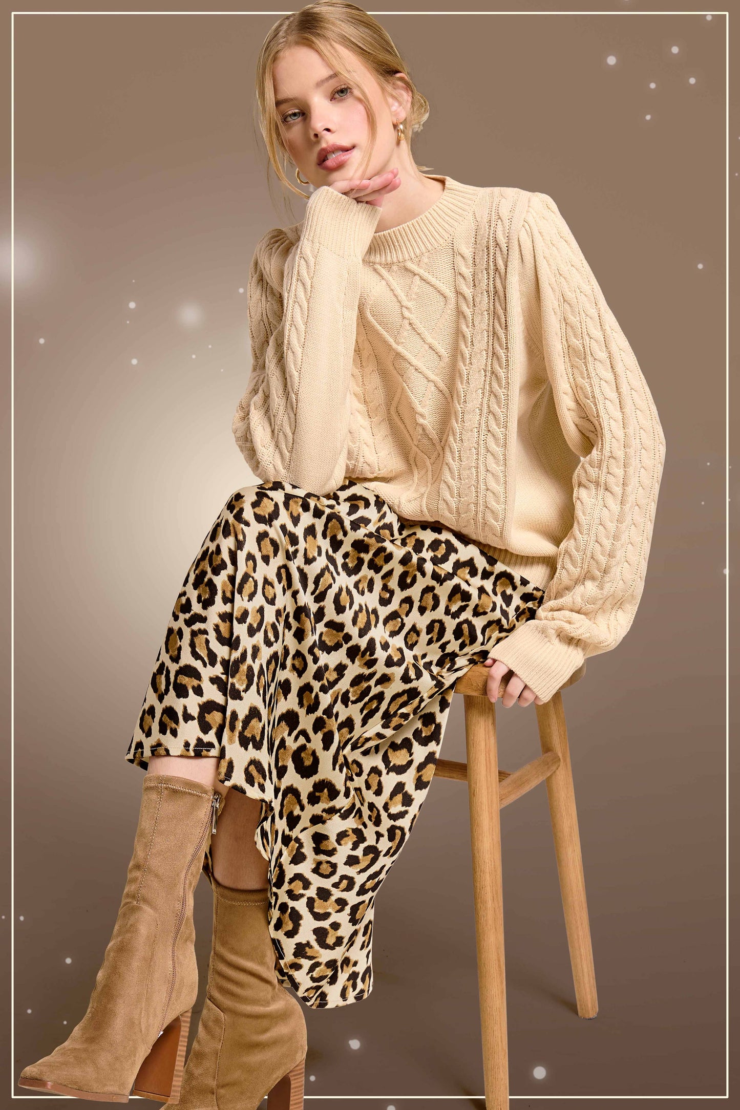 JDP4235-Leopard Dressy Satin Skirt Long Panel Skirt