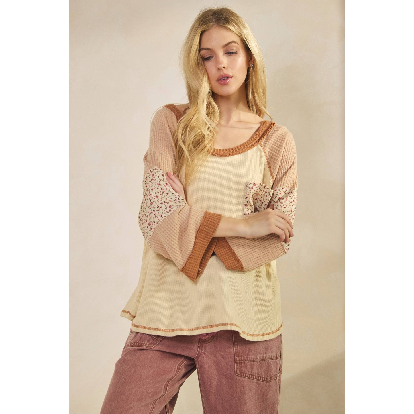 BLOSSOM PATCHWORK WAFFLE TOP (ST7886)