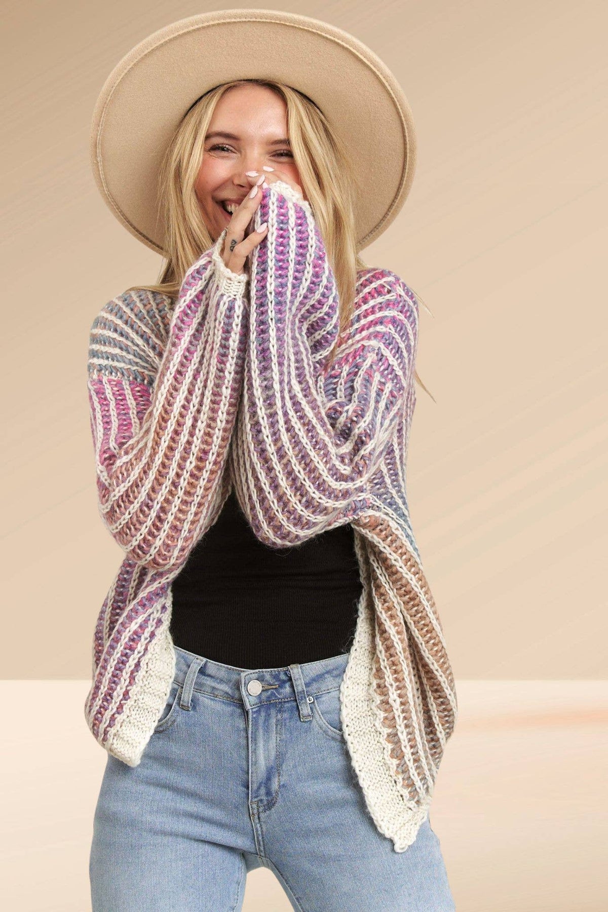 Madelyn - LESW3599- MULTI COLOR OMBRE SWEATER CARDIGAN