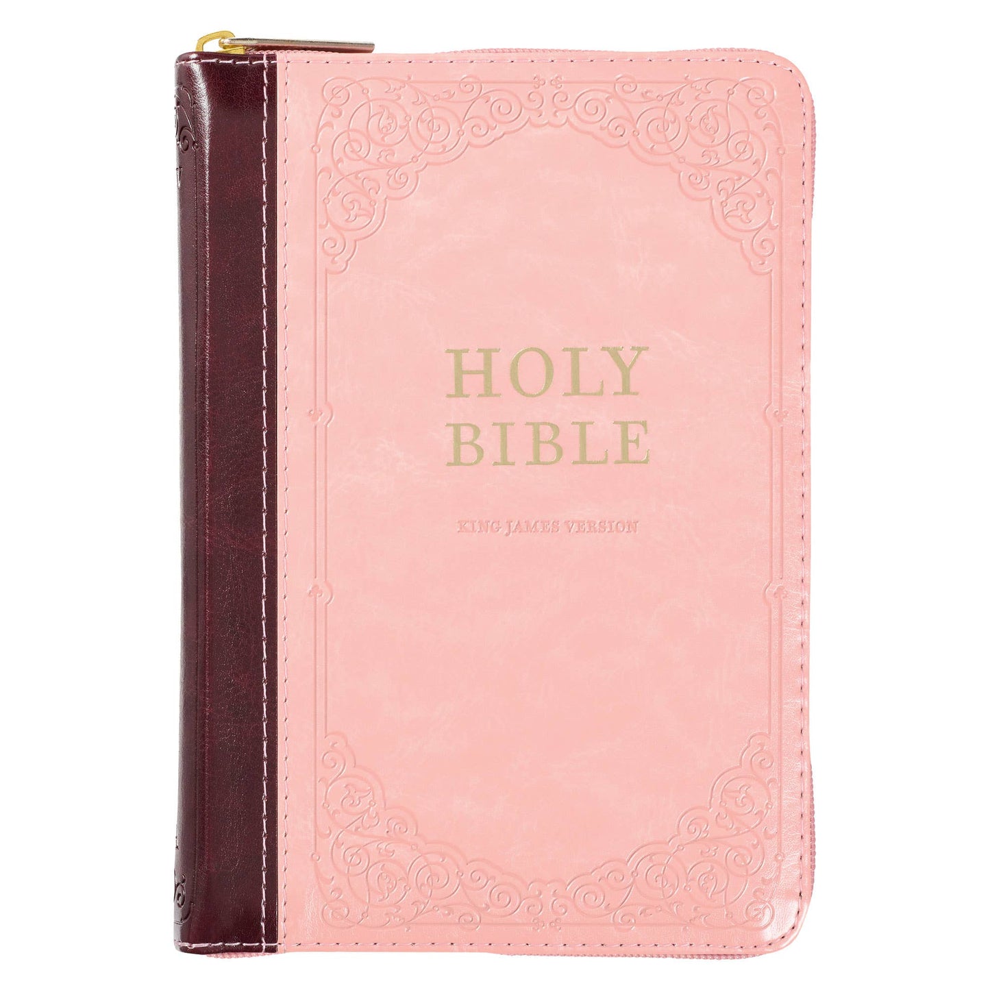 KJV Bible Compact Faux Leather, Pink/Burgundy w/zipper
