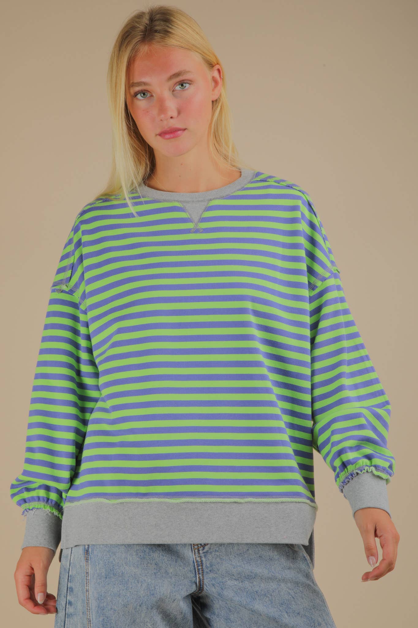 NT11927-Stripe Comfy Casual Oversized Knit Top