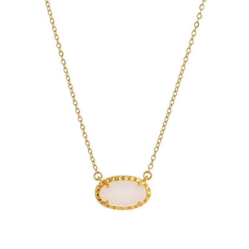 JOSSLYN by wall to wall - OVAL GEMSTONE CHARM PENDANT NECKLACE | 40NK9661