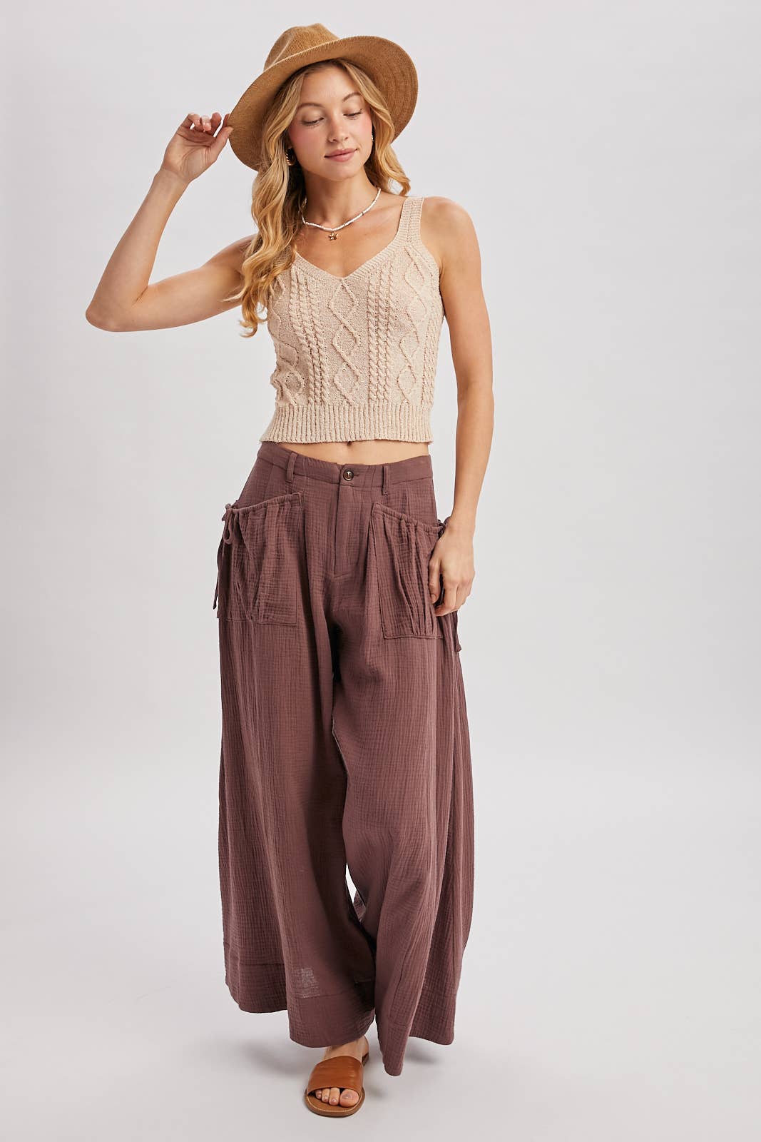 Bluivy - DRAWSTRING PATCH POCKETS WIDE LEG PANTS