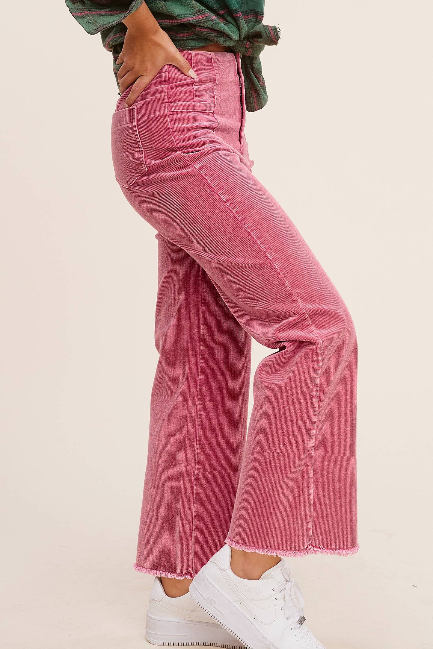MCP4220-Mineral Washed High Waisted Wide Leg Corduroy Pants