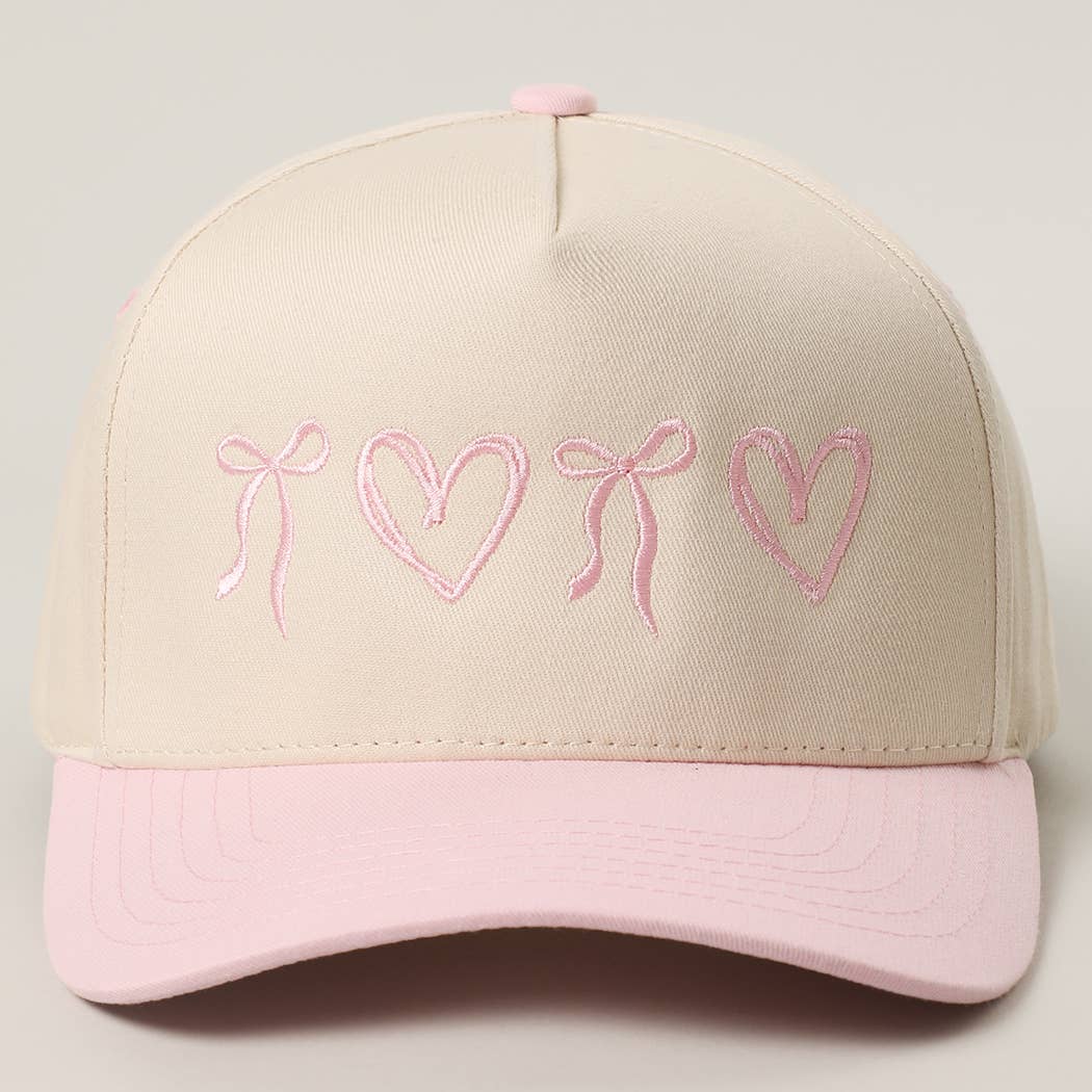 Sweet Hearts and Bows Embroidery Two-Tone Trucker Hat