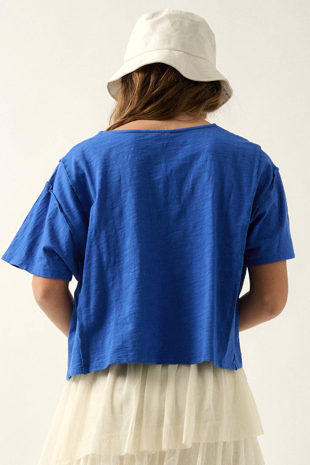 Easy Fit Mineral-Wash Exposed Seam Slub Knit Shirt