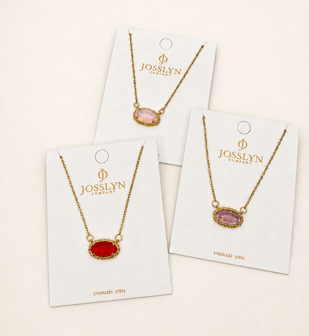 JOSSLYN by wall to wall - OVAL GEMSTONE CHARM PENDANT NECKLACE | 40NK9661