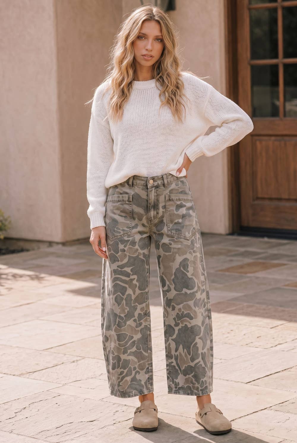 Kori America - Camo Wide Leg Utility Denim Pants
