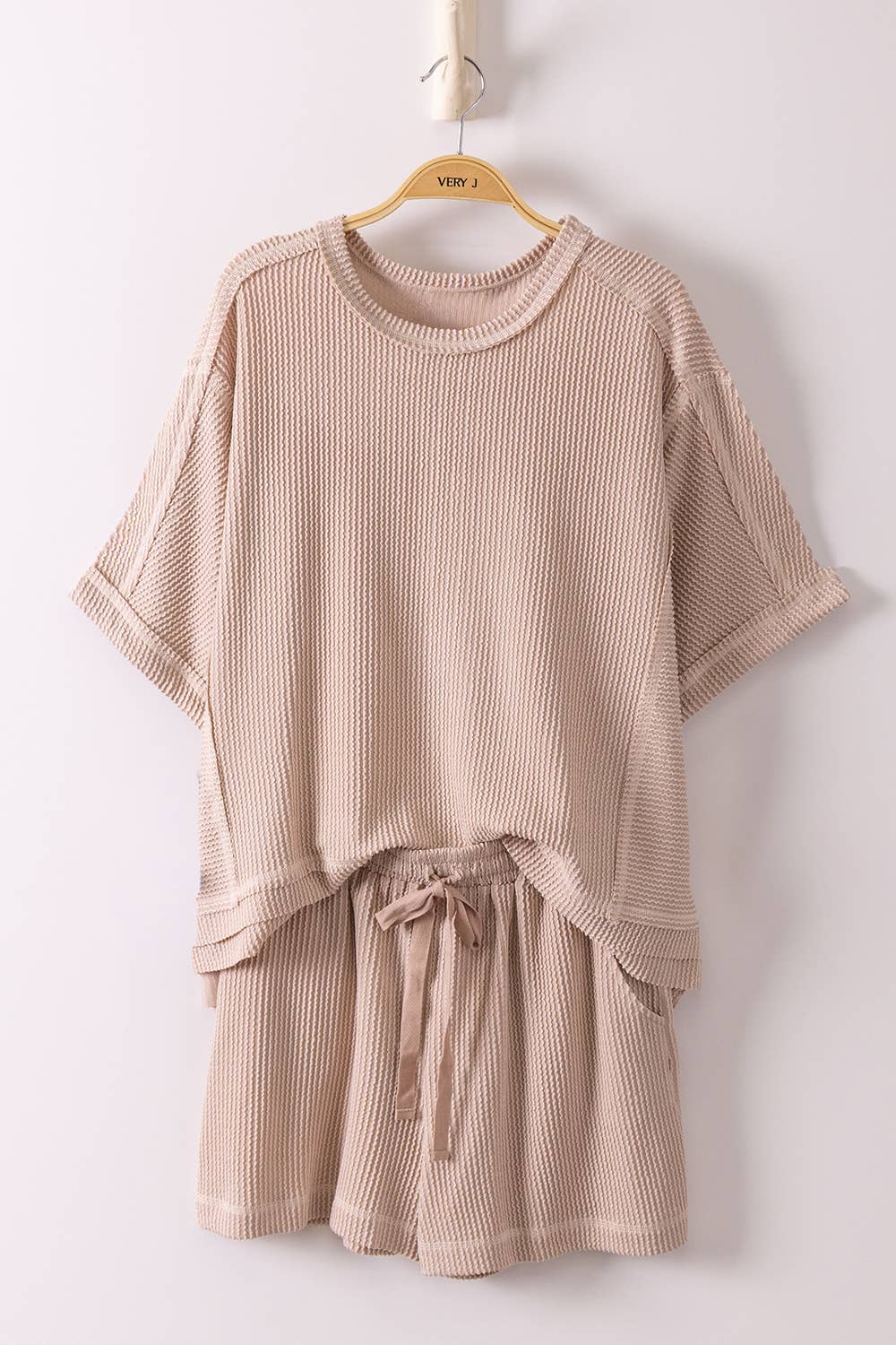 VERY J - NT12686SET-Ribbed Knit Comfy Top & Shorts Set