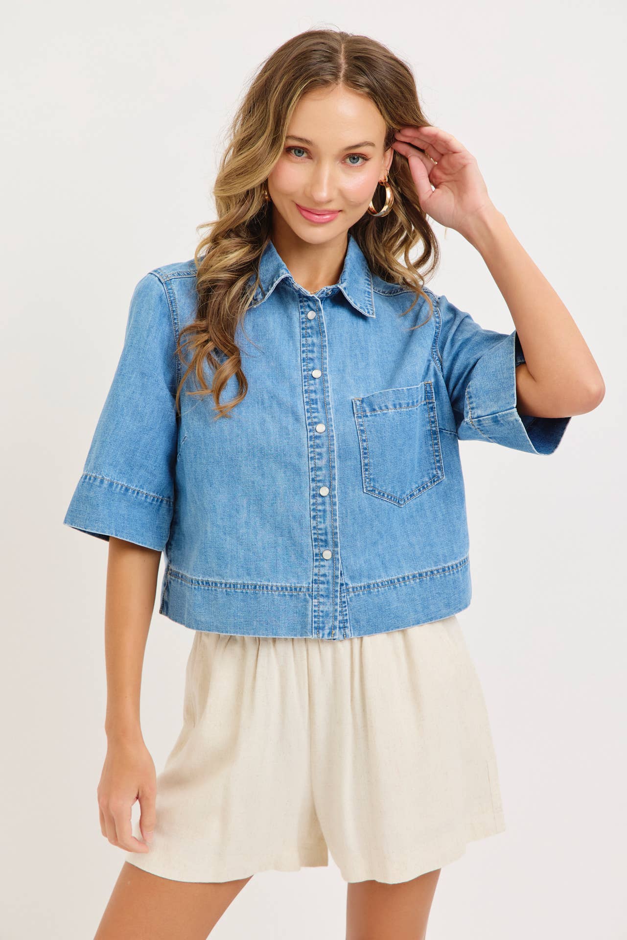 Sweet Lovely by Jen - CASUAL EVERYDAY EFFORTLESS DENIM BUTTON DOWN SHIRT